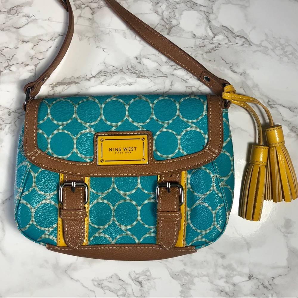 Nine West small purse NWOT turquoise yellow brown
